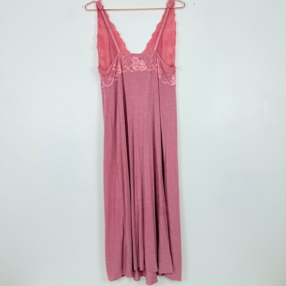 Natori Zen Floral Lace Trim Chemise Nightgown Size XL Pink Cotton Modal Midi - Picture 7 of 14
